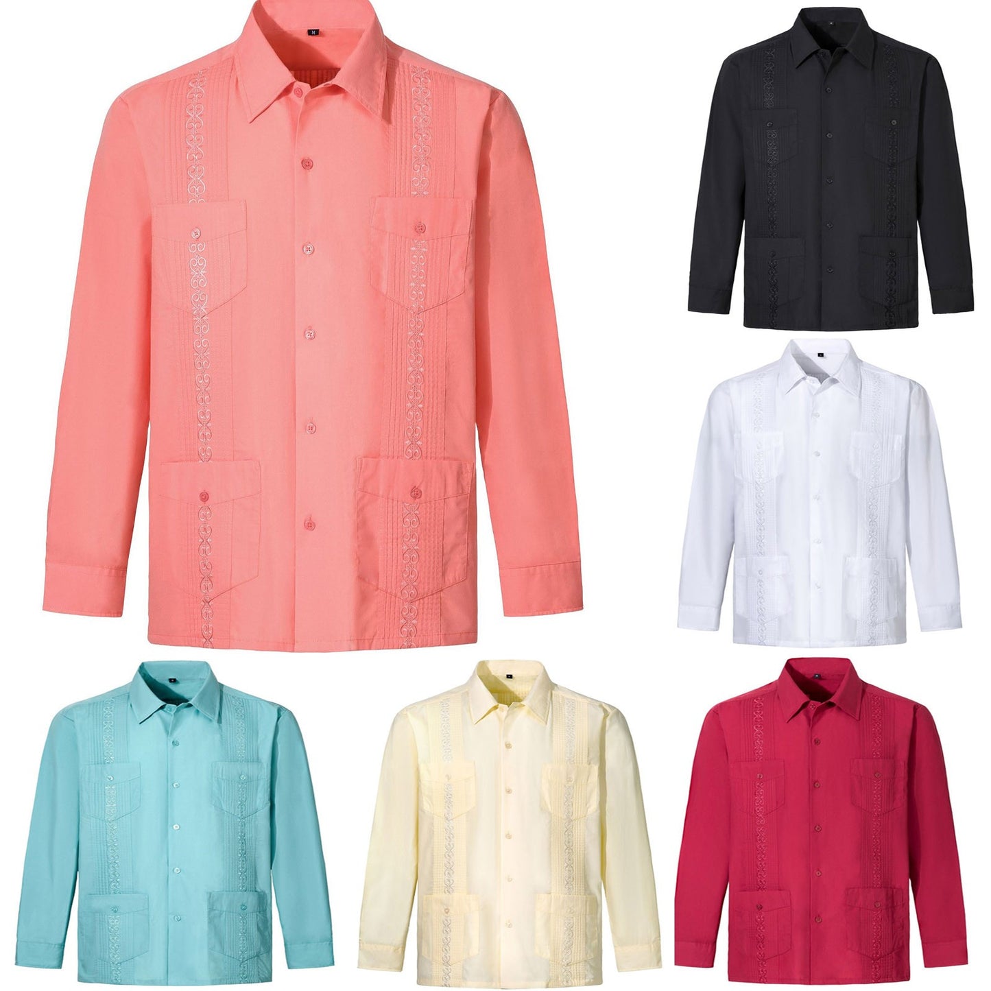Hawaiian Shirts Men Advanced Breathable Trendy Men'S Guayabera Long Sleeve Button Up Cuban Beach Casual Embroidered Dress ????