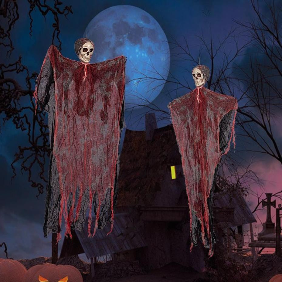 1 Pcs Hanging Halloween Ghost Pendant Terrifying Skull Head Decoration Prop Suitable For Balconies And Courtyards