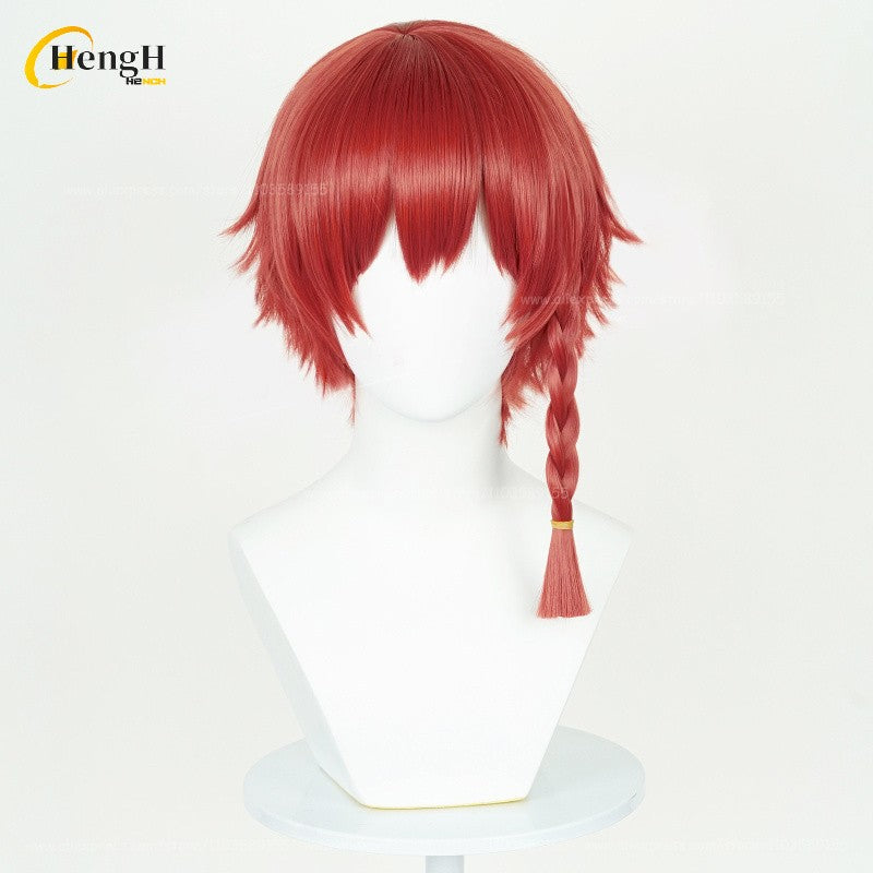 2 Estilos Anime Kurona Ranze Cabelo Sintético Curto 30cm Trança Vermelha Perucas Cabelo Resistente ao Calor Festa de Halloween Cosplay Perucas de Anime