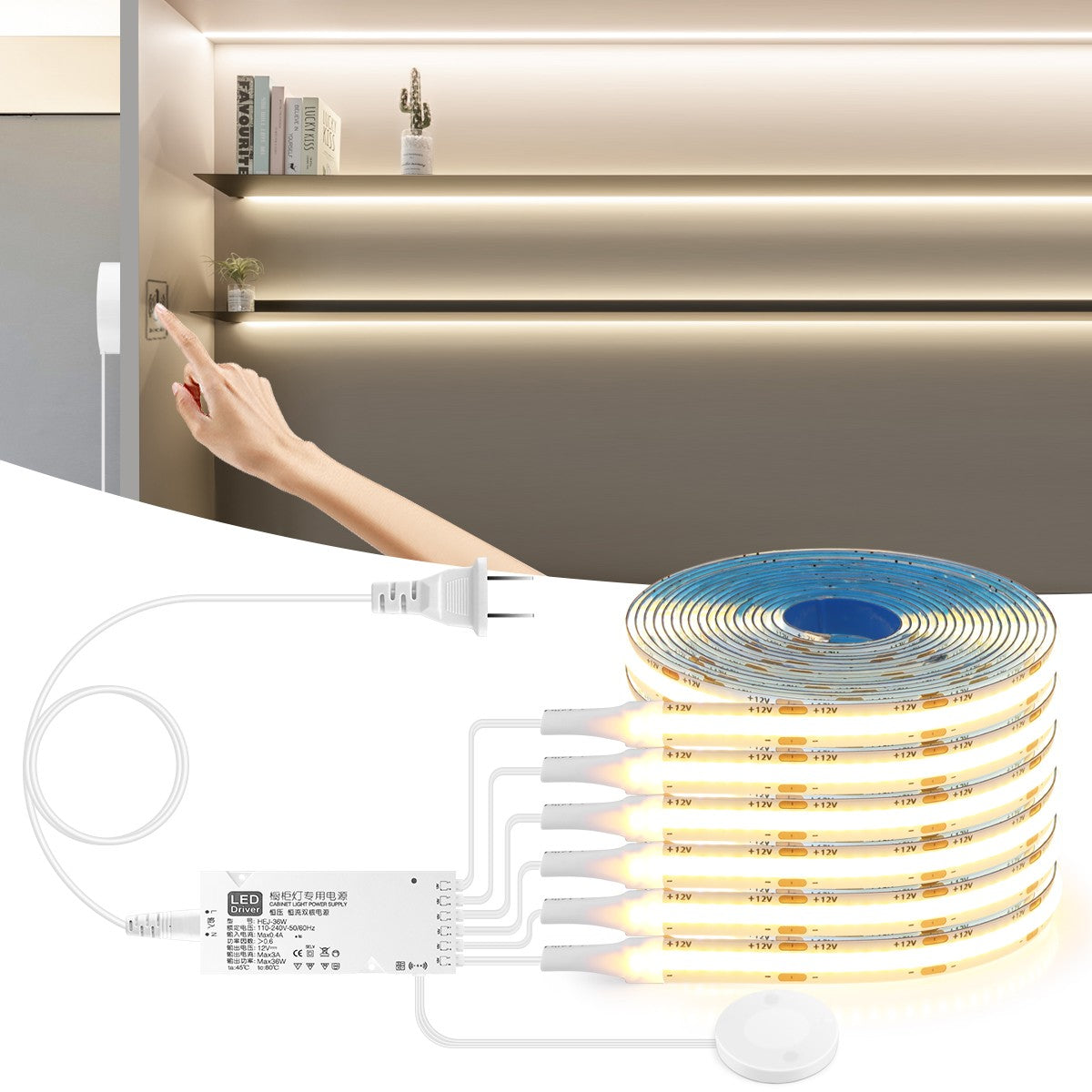 Smart Dimmable COB LED Strip Touch Sensor Lights for Kitchen Room Cabinet Wall Ceiling Backlight Christmas Decoration Lighting