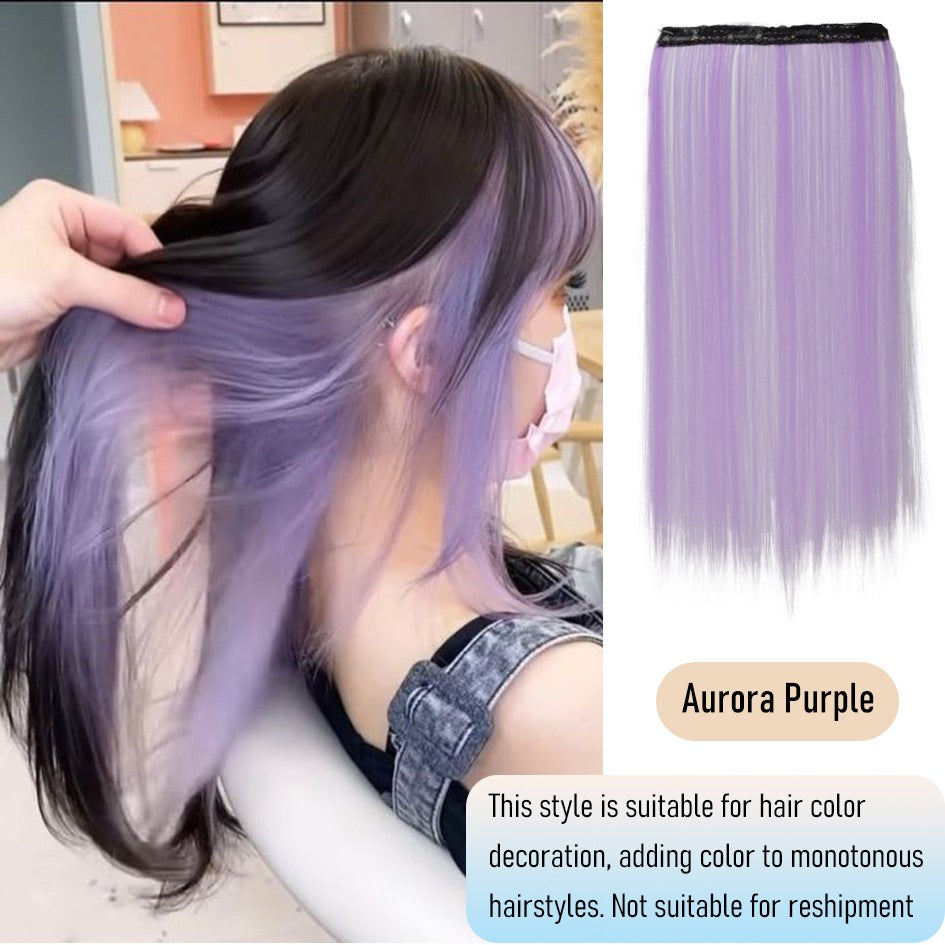 Apliques de cabelo liso sintético 50cm com 4 mechas coloridas, rabo de cavalo de clipe, perucas rosa/azul/roxa, perucas de Halloween/Natal