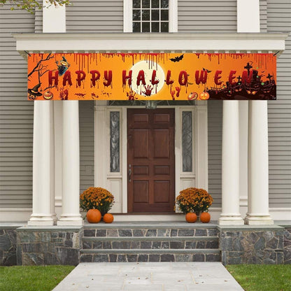 Happy Halloween Banner 250cm Long Hanging Halloween Banner with Pumpkin Terror Bloody Handprint Decor for Yard Indoor Outdoor