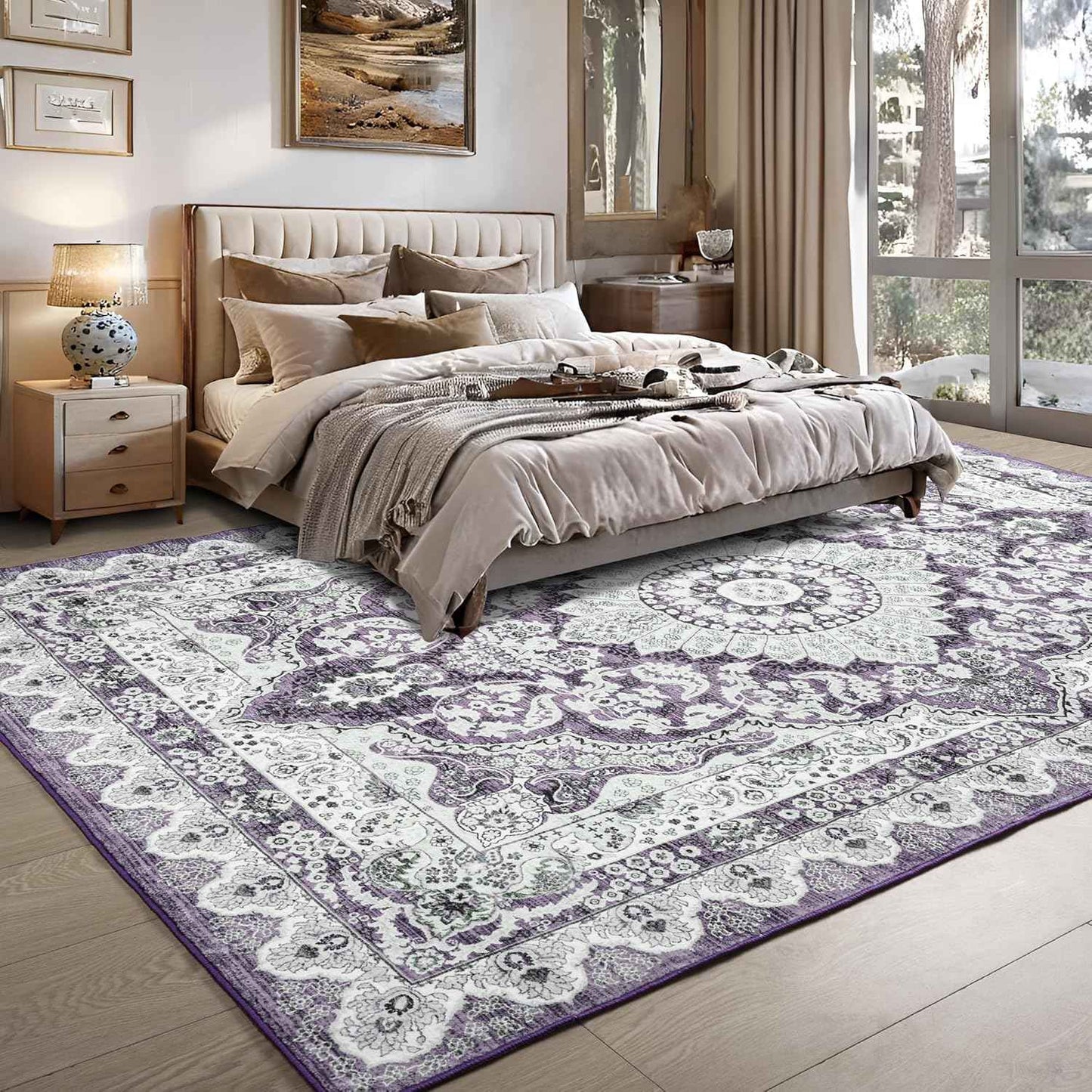 Area Rugs for Living Room, Machine Washable Vintage Rug, Non-Slip Low Pile Throw Rugs with Rubber Backing Washable Carpet