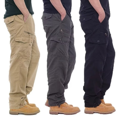 Calça Cargo Masculina de Moda Casual Esportiva com Muitos Bolsos Calça Masculina Solta Reta Elástica Calça Utilitária Versátil e Confortável