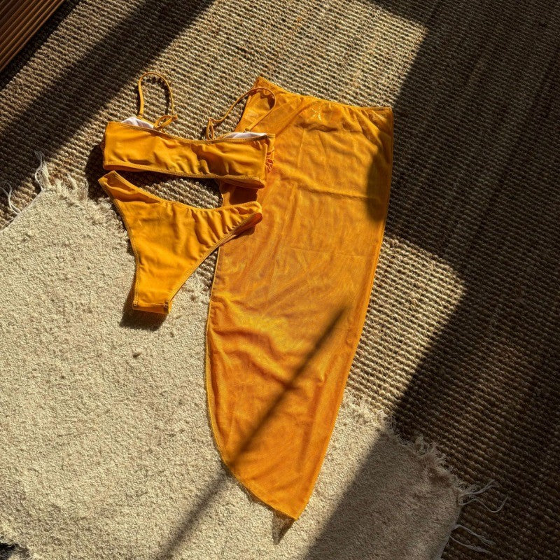 Womens 3 Piece Bikini Sets Sexy Bandeau Swimsuits for Women Lace Up Mid Rise Ruched Strapless Bathing Suits