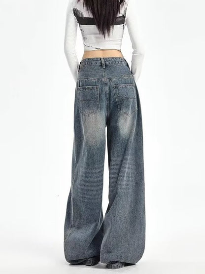 Retro High Waist Wide Leg Jeans Women Summer New plus Size Loose Slimming Pear ape Straight Leg Pants Casual Waed Blue