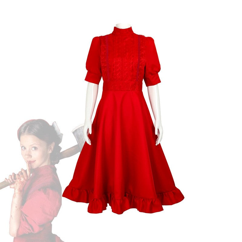 Movies Pearl Cosplay Costume Medieval Terror Red Dress for Women Girls Disguise Outfits Halloween Carnival Party Clothes