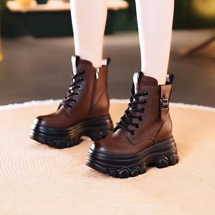 Bestselling Height Increasing Women2025Autumn and Winter New Fleece-Lined Non-Slip Short Boots for Petite Thick-Soled Faux Wool
