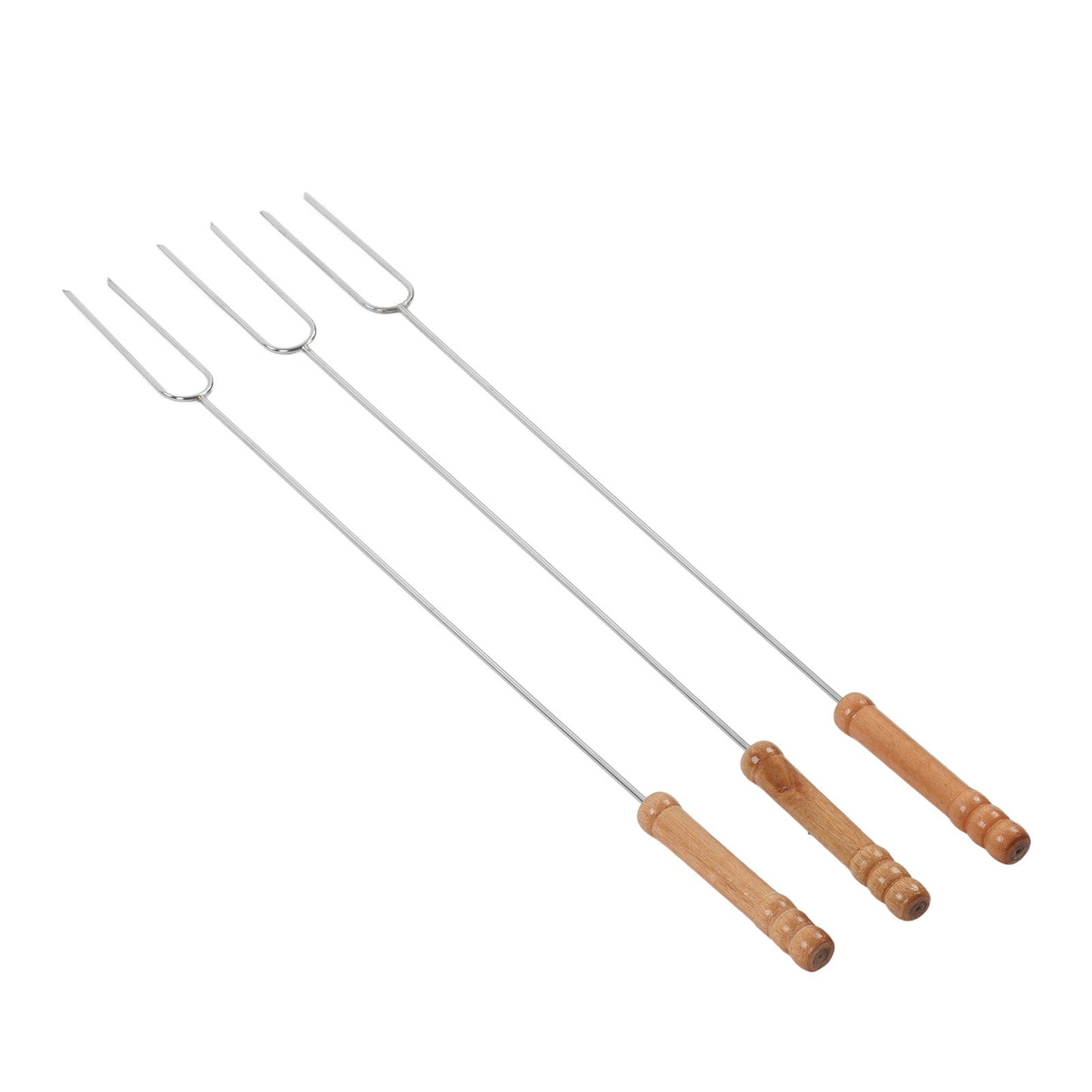 3Pcs 47.2cm Barbecue Forks Multifunctional Stainless Steel Roasting Stick with Beech Wood Handle for Outdoor BBQ Camping