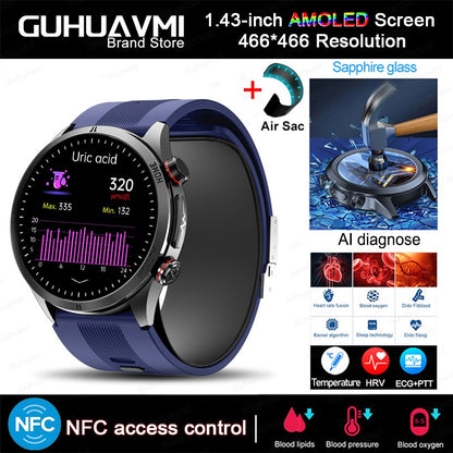 2026 New Health track NFC Air Pump+Air Bag Smartwatch Men Accurate Blood Pressure watches Uric Acid ECG Call Smart Bracelet lady