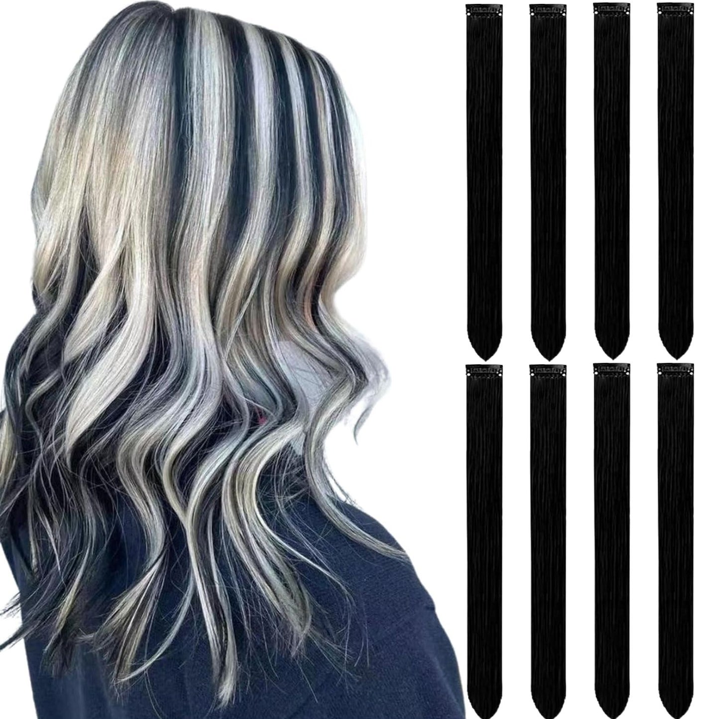 8 Pacotes de Extensões de Cabelo Sintético Coloridas 22 Polegadas Lisas Clip-In para Festas Natal Black Friday K-pop Presente de Ano Novo Cabelo