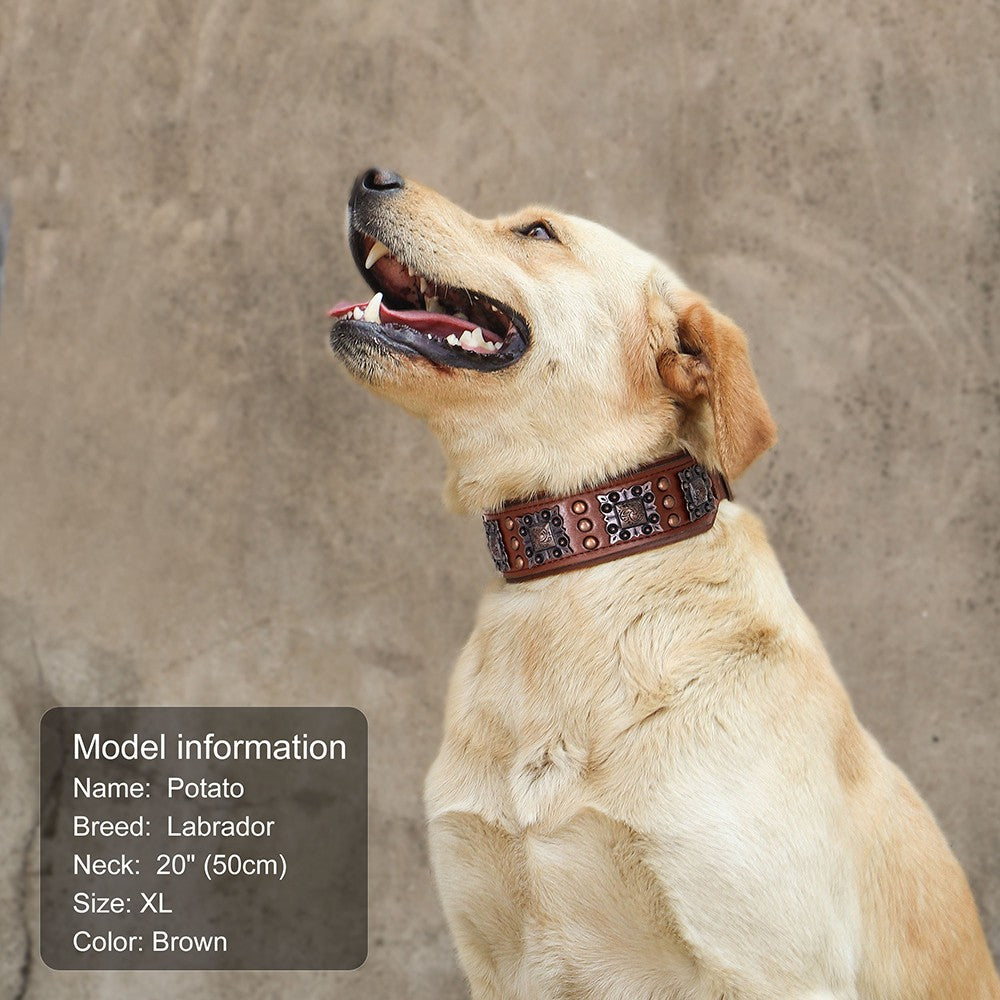 Coleira Legal Com Espinhos Para Cães De Porte Médio E Grande, Couro Genuíno, Pitbull, Bulldog, Acessórios Ajustáveis Para Animais De Estimação, Coleiras, Colar