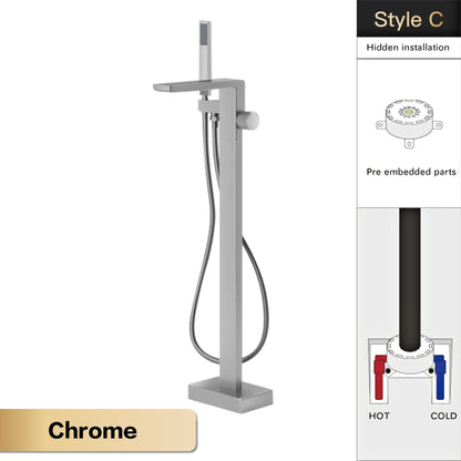 Luxury Black Brass Bathroom Faucet Floor standing Design Single Handle Hot and Cold Water Embedded Design Simple Bathtub Mixer