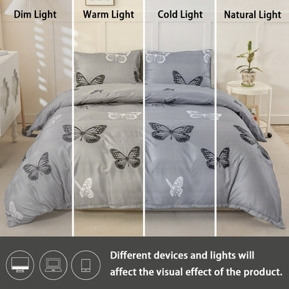 Conjunto de Capa de Edredom com Estampa de Borboleta 3 Peças, Conjunto de Cama Macio e Suave para a Pele Inclui 1 Capa de Edredom e 2 Fronhas