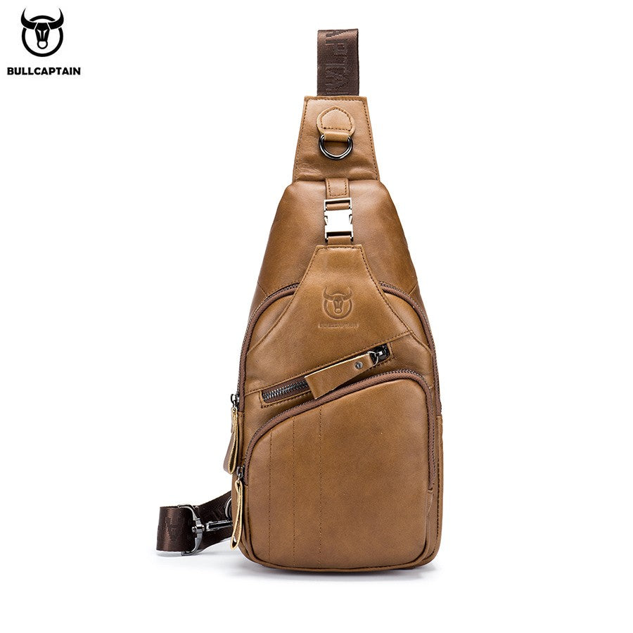 BULLCAPTAIN Bag Genuine Leather Chest Bag Men's Fashion Style Casual Straddle Bag Business Large Capacity Leather Men's Luggage