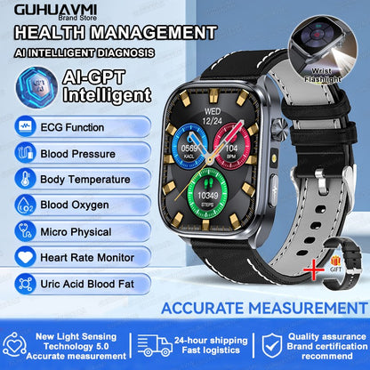 2025 Novo Smartwatch Masculino AI Diagosis ECG Saúde Pressão Arterial Lipídio Ácido Úrico AI-GPT Respostas Inteligentes Saúde Smartwatch Para Homens