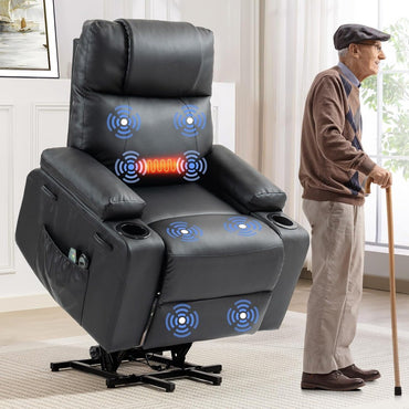 Lift Recliner Chair for Elderly with Massage & Heat, 160° Adjustable PU Leather Electric Recliner with Remote, Cup Holders