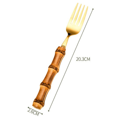 Conjunto de Talheres de Bambu 1 peça/4 peças Aço Inoxidável Dourado Faca Garfo Colher Louça Talheres Seguros para Lava-louças Conjunto de Talheres