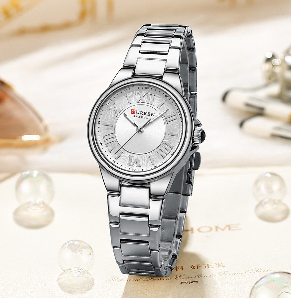 CURREN Romantic Charm Women's Wristwatches Fashion Design Thin Quartz Watch with Luminous Hands Stainless Steel Bracelet