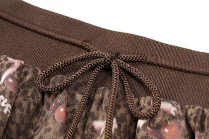 ELFSACK Y2K Sweet Leopard Bow Pleated Tiered Tie Short Skirt For Women