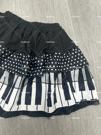 American Vintage Black White Piano Keys Skirts Y2k Slim Waist Ruched A-line Skirt Women 2025 Summer New Korea Style Chic Mujer