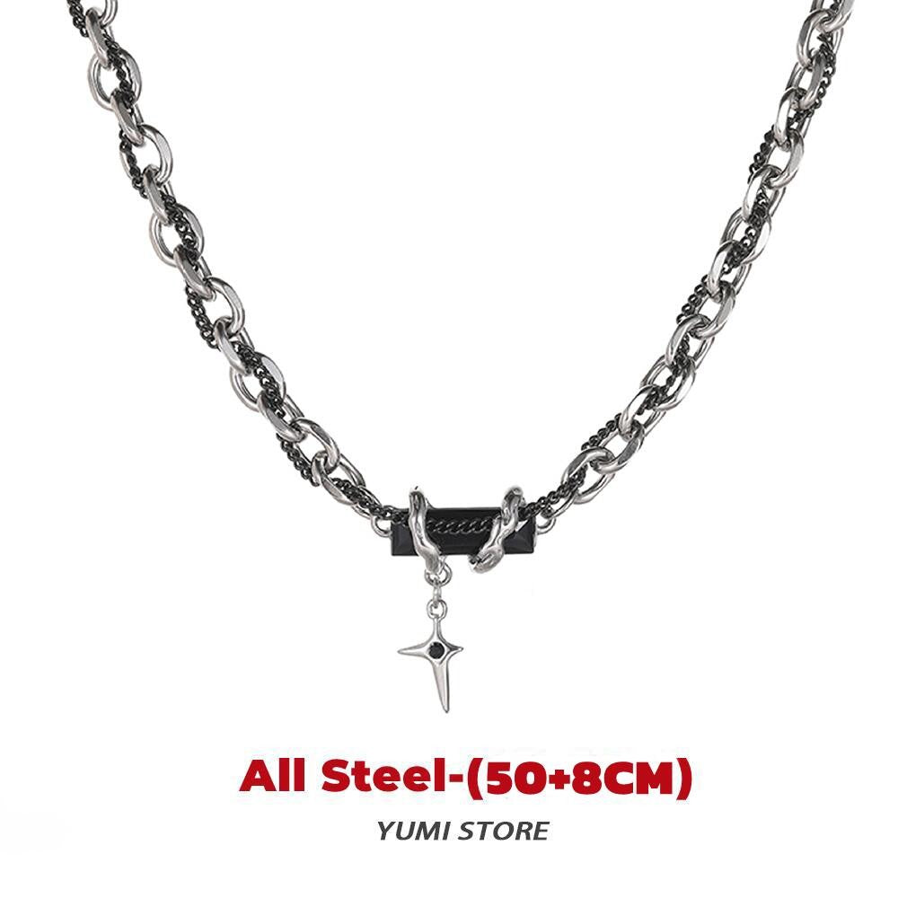 Colar de aço de titânio estrela preta para homens e mulheres, pingente de cruz moderno, colar de camisola, joias de hip hop, acessórios masculinos kpop