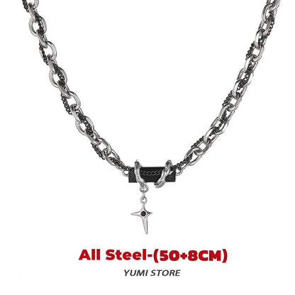 Colar de aço de titânio estrela preta para homens e mulheres, pingente de cruz moderno, colar de camisola, joias de hip hop, acessórios masculinos kpop