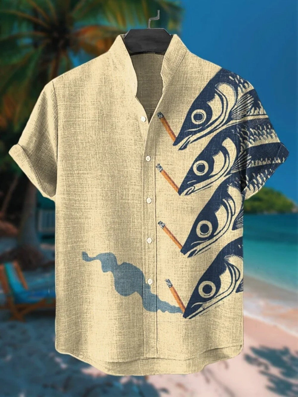 2025 new men's short sleeved shirt, Japanese art printed shirt, summer men's casual cardigan breathable bamboo and linen shirt