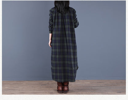 Spring And Autumn New Women's Fashion Loose Splicing Plaid Collar Button Long Sleeve Dress Medium Length Shirt Maxi Dresses 2026