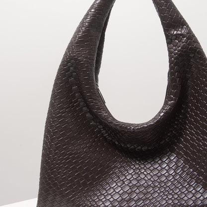 Vintage Faux Woven Leather Shoulder Bag, Women's Handbag, Large Capacity Tote Bag, Crescent Bag, Zipper Underarm Bag, Daily Commuter Bag (Random Pattern)