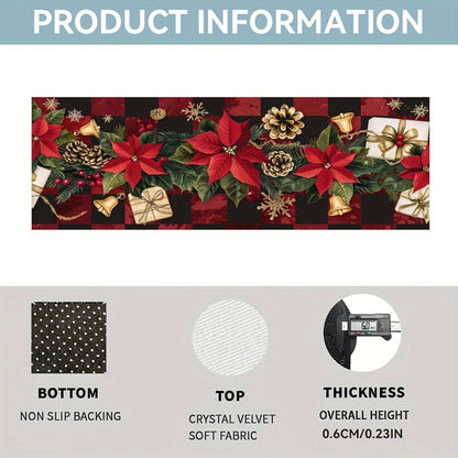 VIKAMA Christmas Decor Crystal Velvet Hallway Runner Red Plaid Print Living Room Corridor Decorative Rug Home Decor