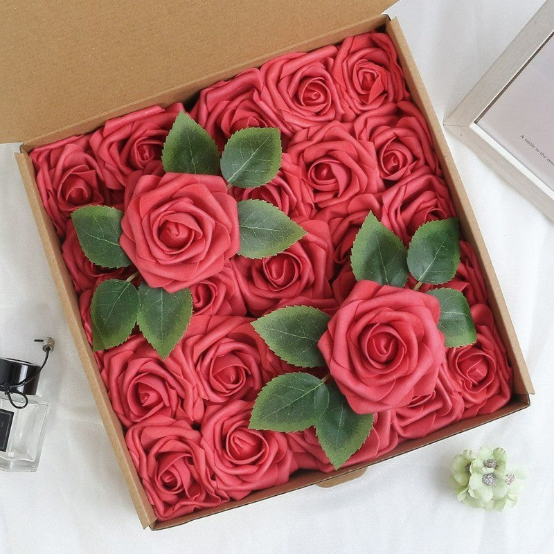 5-100pcs Fake Rose Flower Green Leaves for Valentine's Day Wedding Birthday Party Artificial Roses Heads with Stems Supplies