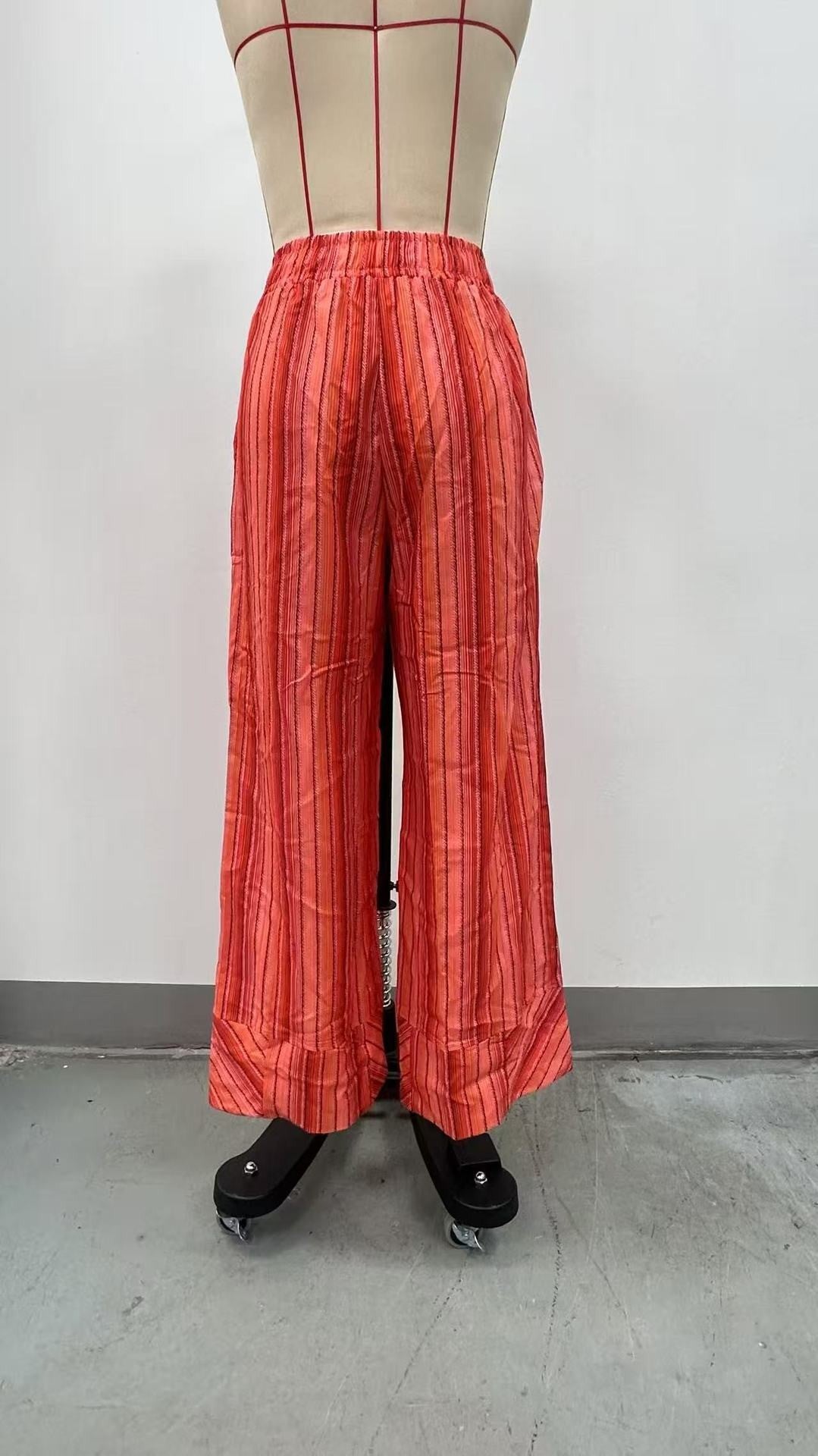Fashion Printed Striped Wide-leg Long Pants Women's New Spring Autumn Loose Casual High-waisted Slimming Beach Long Pants Female