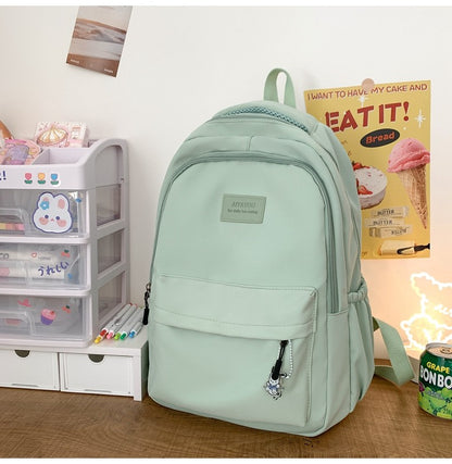 Schoolbags Student Japanese And Versatile Backpack Unisex Large-Capacity Backpack Girl Simple Polyester Material Doll Decoration