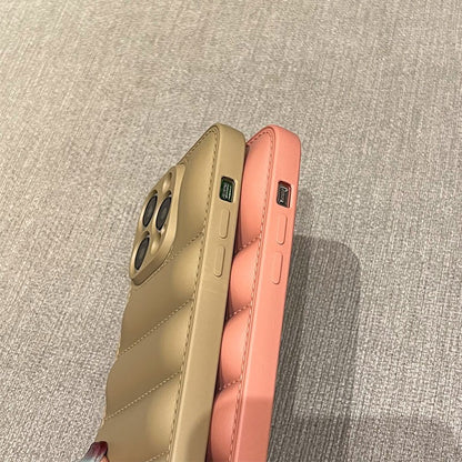 Luxury Down Jacket fine hole silicon case for iPhone 16 15 14 13 12 11 XR XS Pro Max Plus soft protection phone cover for winter