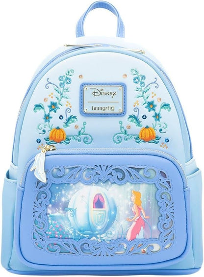 Mochila Loungefly Mini Princessa Gus e Jaq Teacup 70º Aniversário Lenticular Série Cinderela