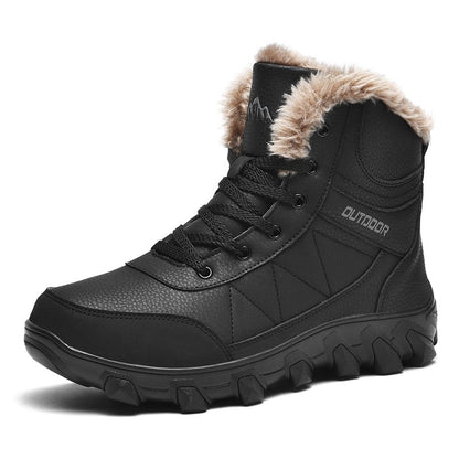 Botas de Neve de Inverno 2025 Masculinas Sapatos Outdoor Cano Alto Cadarço Antiderrapante Botas de Tornozelo Quente Confortáveis Pelúcia Sapatos Casuais Masculinos
