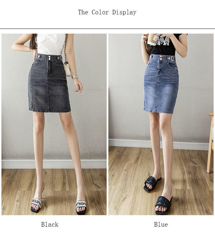 Autumn 2025 Plus Size Skirt For Women High Waist Large Size Slit Black Or Blue Jeans Skirts Korean Fashion Slim Jupe Femme