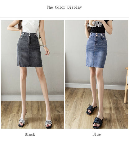 Autumn 2025 Plus Size Skirt For Women High Waist Large Size Slit Black Or Blue Jeans Skirts Korean Fashion Slim Jupe Femme
