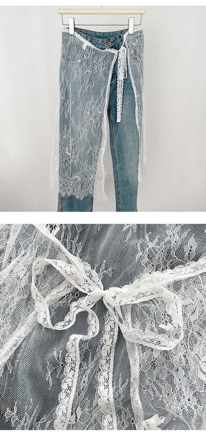 Midi Skirts Women Lace Drawstring Design Elegant Korean Style Spring Summer A-line High Waist Irregular Side Slit Fashion Street