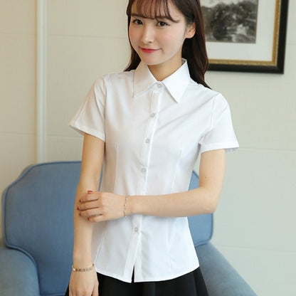 Korean Fashion White Shirt Women Autumn Short Sleeve Blouse Slim Office Lady Tops Women's Shirt S-5XL Student Shirt Women's Wear