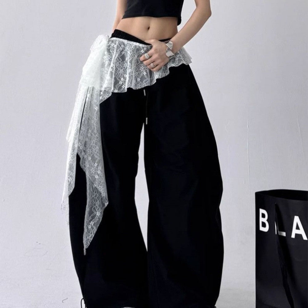 Jeans Pants Decor Embroidered Flower Lace Mini Skirt Irregular See Through Ruched Skirts High Waist Harajuku Pleated Skirts