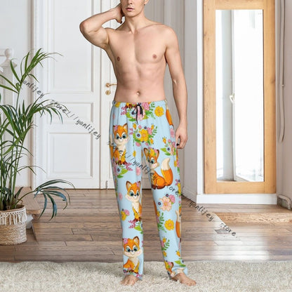 Men's Sleepwear Loose Sleep Pants Pajamas Cute Fox Background Long Lounge Bottoms Casual Homewear