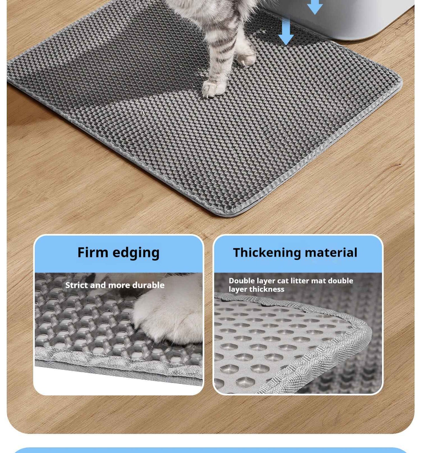 Tapete higiênico para gatos 60CMX90CM à prova d'água, camada dupla, para caixa de areia, tapete para gatos, tapete lavável e antiderrapante, para limpeza de animais de estimação