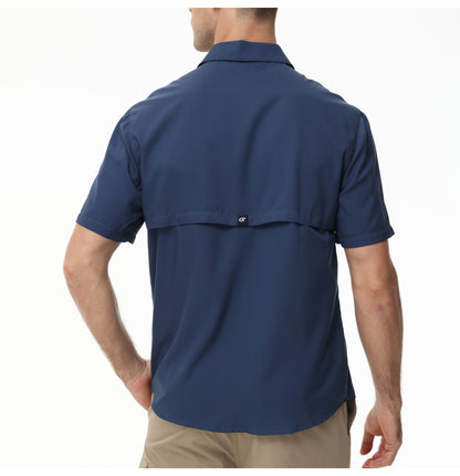 Summer Men's UPF 50+ Fishing Shirts, Casual Breathable Short Sleeve Cargo Fishing Shirt, Button Down Tactical Shirts Blouse