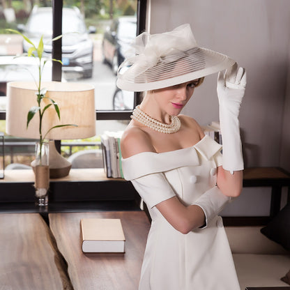 Elegant Kentucky Tea Party Fascinators White Weddings Hat For Women Wide Brim Hats Fedora Ladies Church Dress Derby Hats