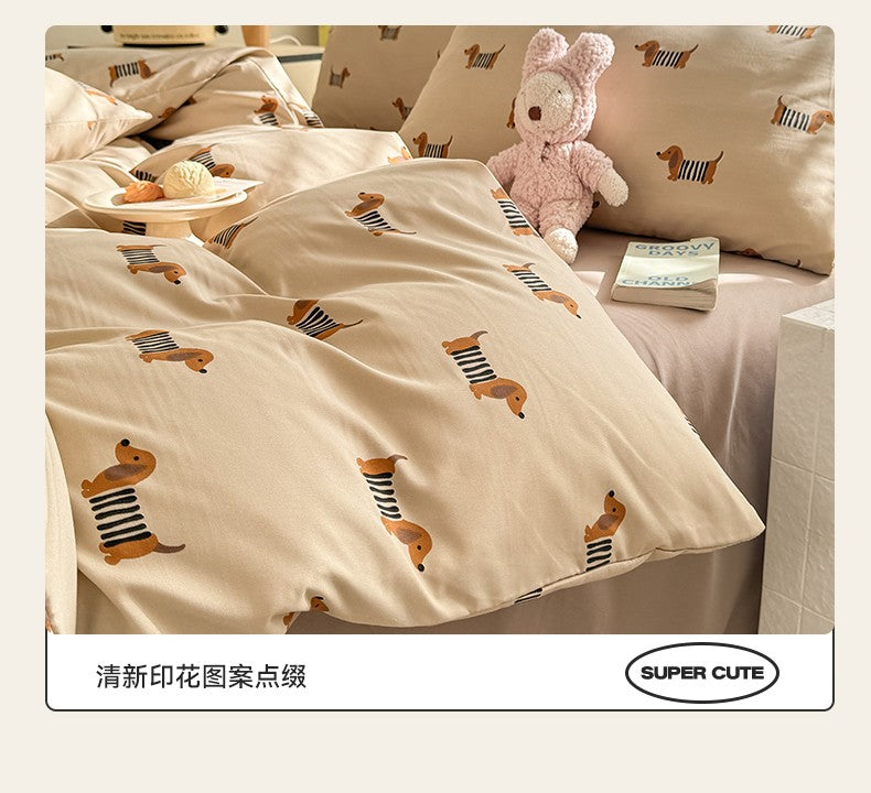 Cute Dog Printed Duvet Covet Set Brown Color Comforter Cover with Pillowcase for Kids Single/Queen/King housse de couette Full