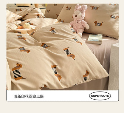 Cute Dog Printed Duvet Covet Set Brown Color Comforter Cover with Pillowcase for Kids Single/Queen/King housse de couette Full