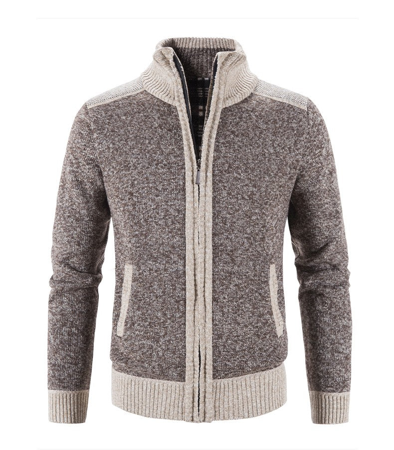 New Winter Men's Patchwork Jacket Knitted Coat Fashion Cardigan Outerwear Long Sleeves Casual Thick Slim Warm Zipper Coats