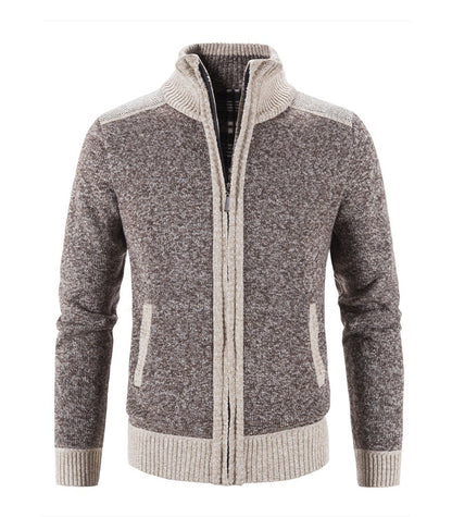 New Winter Men's Patchwork Jacket Knitted Coat Fashion Cardigan Outerwear Long Sleeves Casual Thick Slim Warm Zipper Coats